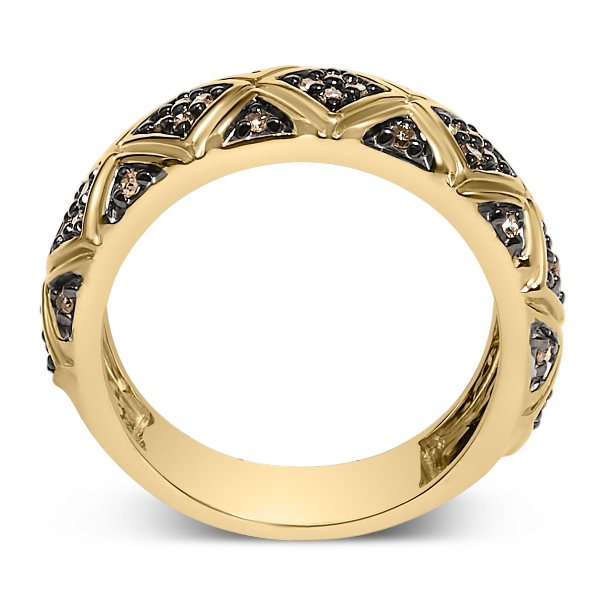 10K Yellow Gold Plated .925 Sterling Silver 3/8 Cttw Champagne Diamond Geometric Style Band Ring
