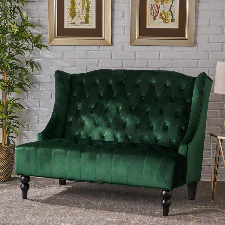 Tufted High Winged Back Velvet Loveseat